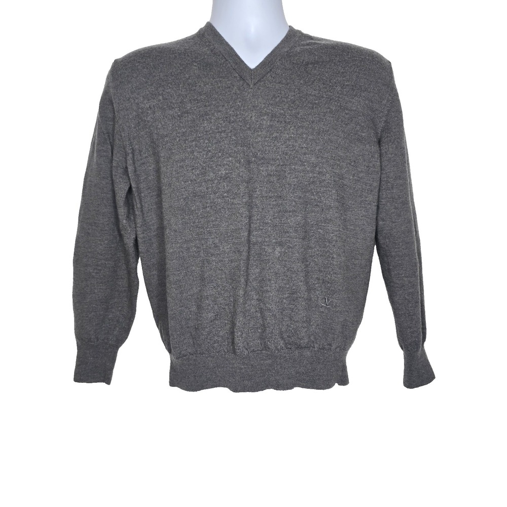 VALENTINO Logo Studio Gray Men's XL 52 Sweater Merino Wool V-Neck Vintage Italy